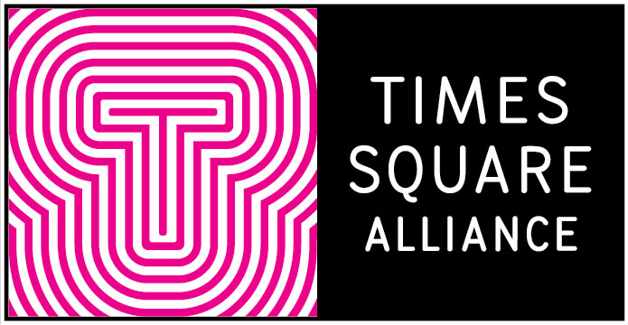 Times Square Alliance logo and a pink T logo